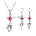 Rhodium plated alloy jewelry necklace and hook earrings set fish pendant crystal jewelry set